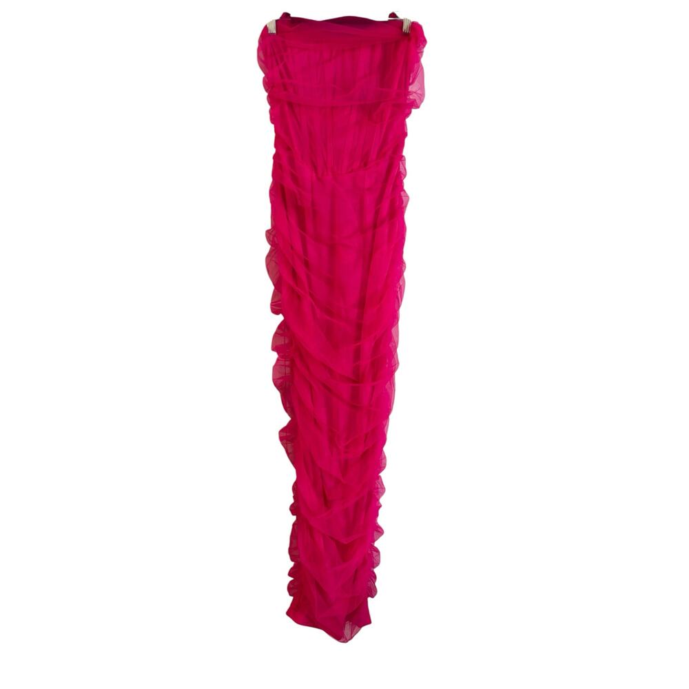 NWT PRETTYLITTLETHING Shape Hot Pink Mesh Corset Bandeau Maxi Dress Size 4 - Picture 4 of 6
